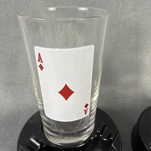 Vintage Mid Century Aces Up Tumblers Ashtray Holders Card Playing Casino - Picture 2 of 10